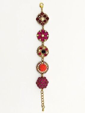 (7) Rhinestone Floral Gold Tone Bracelet